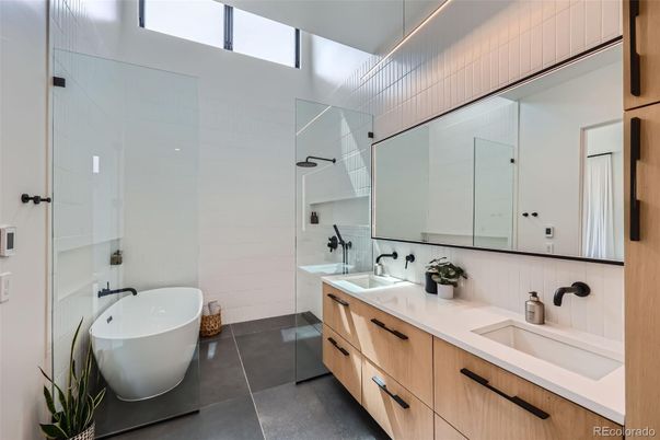 Bathroom, Dual Sink Vanities, Free Standing Baths, Glass Shower, Interior