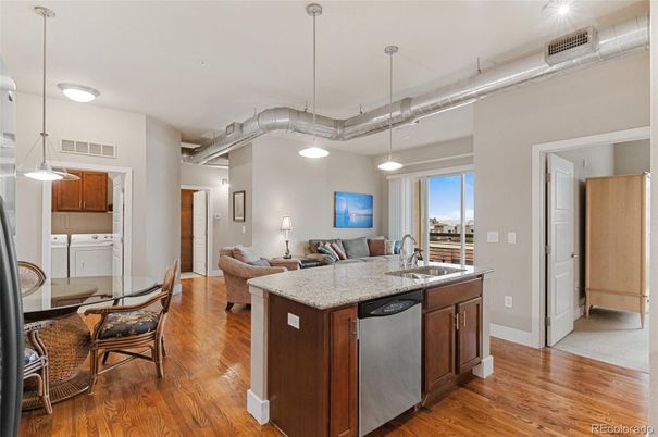 Dining room, Interior, Kitchen, Living room, Pendant Lights, Wood Texture Flooring