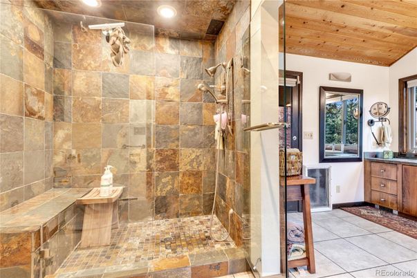 Bathroom, Interior, Recessed Lighting, Wooden Ceilings