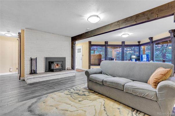Fireplace, Interior, Living room, Stone Walls, Wood Texture Flooring