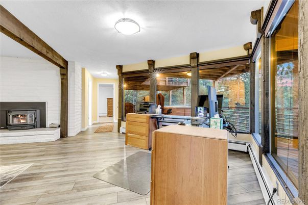 Fireplace, Interior, Kitchen, Wooden Beams, Wood Texture Flooring