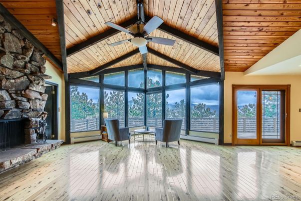 Fireplace, Interior, Living room, Stone Walls, Sun Room, Wooden Beams, Wooden Ceilings, Wood Texture Flooring