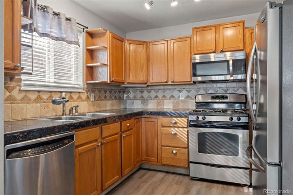 Interior, Kitchen, Stainless Steel Appliances, Wood Texture Flooring