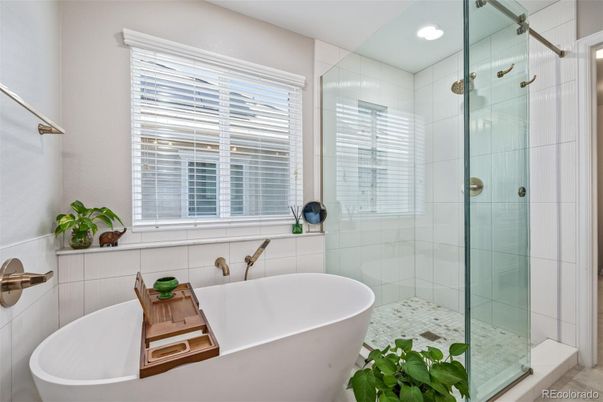 Bathroom, Free Standing Baths, Glass Shower, Interior, Recessed Lighting