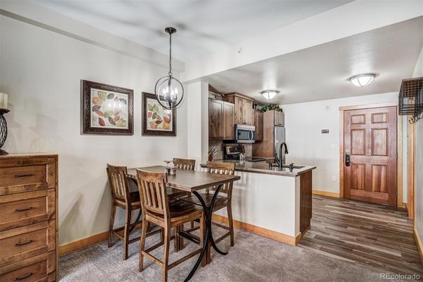 Dining room, Interior, Kitchen, Pendant Lights, Wood Texture Flooring