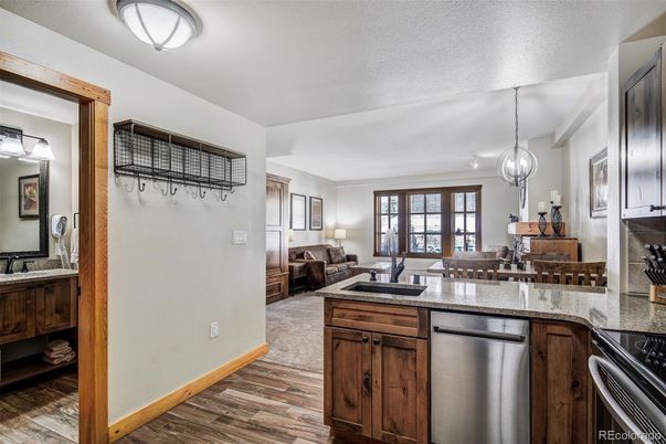 Dining room, Interior, Kitchen, Living room, Pendant Lights, Wood Texture Flooring