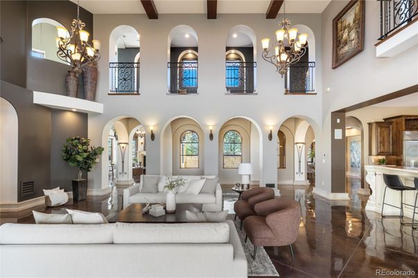 Chandelier, Interior, Living room, Recessed Lighting, Wooden Beams
