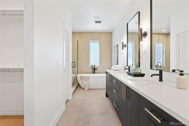 Bathroom, Dual Sink Vanities, Free Standing Baths, Interior, Recessed Lighting