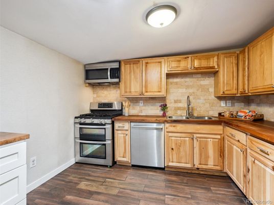 Interior, Kitchen, Stainless Steel Appliances, Wood Texture Flooring