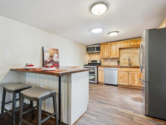 Interior, Kitchen, Stainless Steel Appliances, Wood Texture Flooring