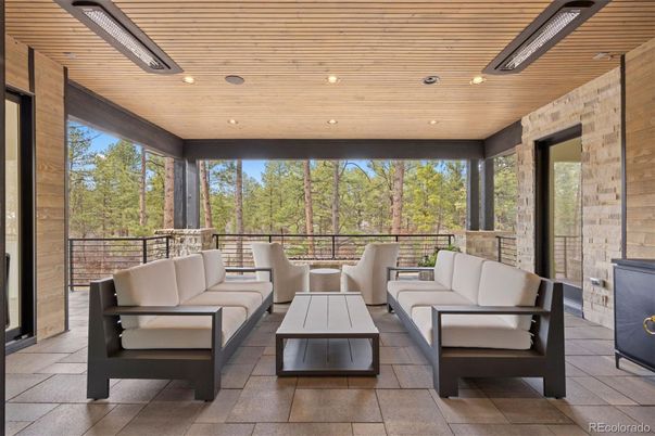 Interior, Living room, Recessed Lighting, Stone Walls, Wooden Ceilings