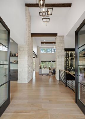 Interior, Pendant Lights, Stone Walls, Wine Storage, Wooden Beams, Wood Texture Flooring