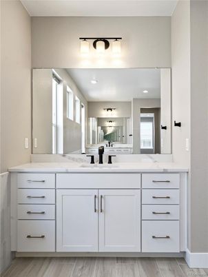 Bathroom, Dual Sink Vanities, Interior, Wood Texture Flooring