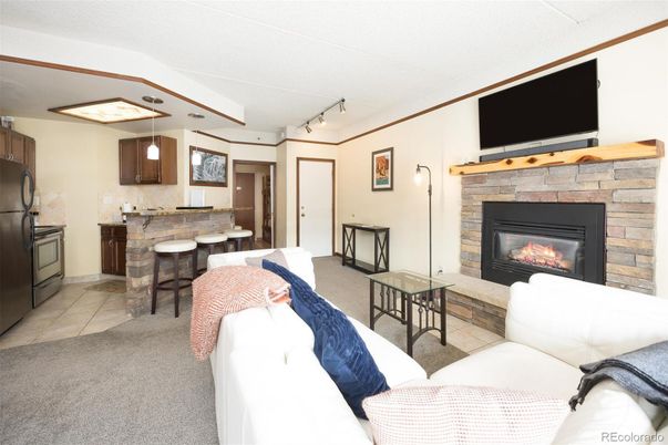 Fireplace, Interior, Kitchen, Living room, Pendant Lights