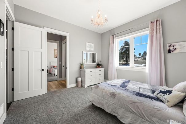 Bedroom, Chandelier, Interior, Wood Texture Flooring