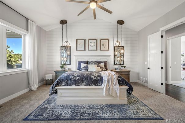 Bedroom, Interior, Pendant Lights, Wood Texture Flooring