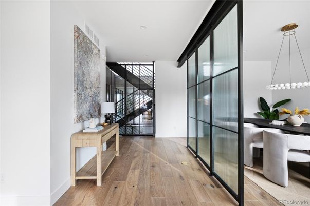 Dining room, Interior, Pendant Lights, Recessed Lighting, Wood Texture Flooring