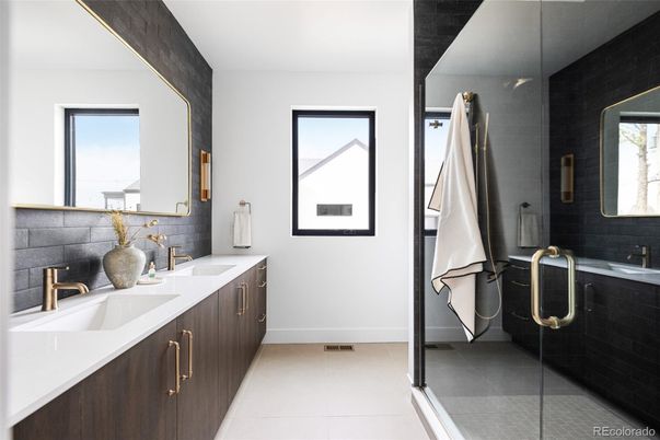 Bathroom, Dual Sink Vanities, Glass Shower, Interior