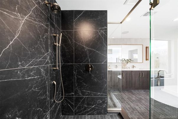 Bathroom, Glass Shower, Interior, Marble Walls
