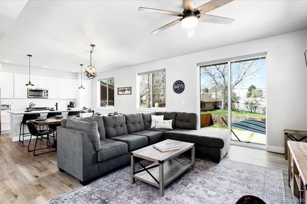 Dining room, Interior, Kitchen, Living room, Pendant Lights, Recessed Lighting, Wood Texture Flooring