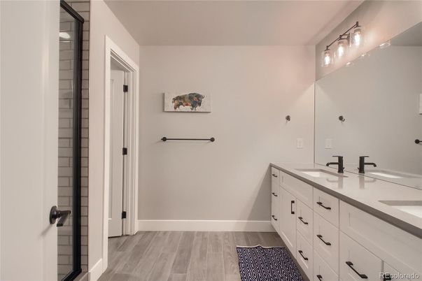 Bathroom, Dual Sink Vanities, Interior, Wood Texture Flooring