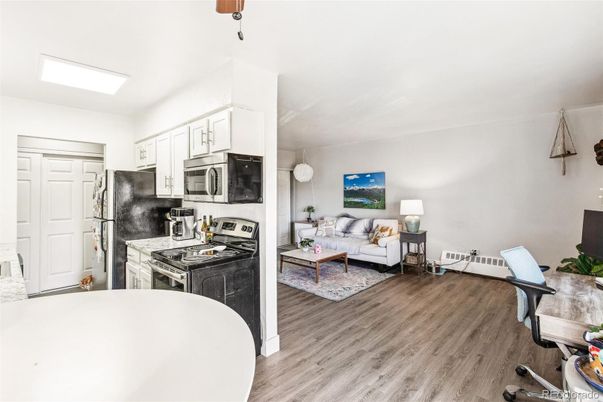 Interior, Kitchen, Living room, Stainless Steel Appliances, Wood Texture Flooring