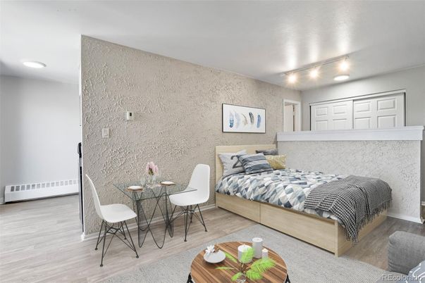 Bedroom, Dining room, Interior, Recessed Lighting, Wood Texture Flooring