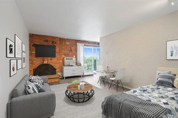 Bedroom, Dining room, Fireplace, Interior, Living room, Stone Walls