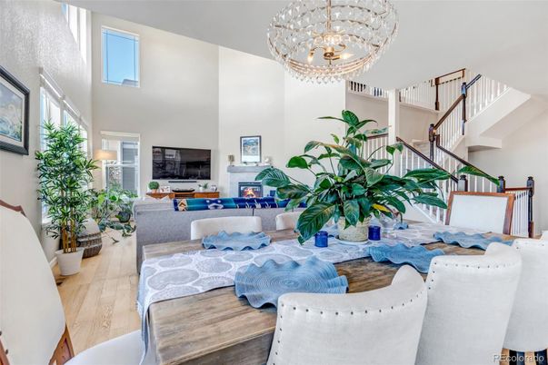 Chandelier, Dining room, Fireplace, Interior, Living room, Wood Texture Flooring