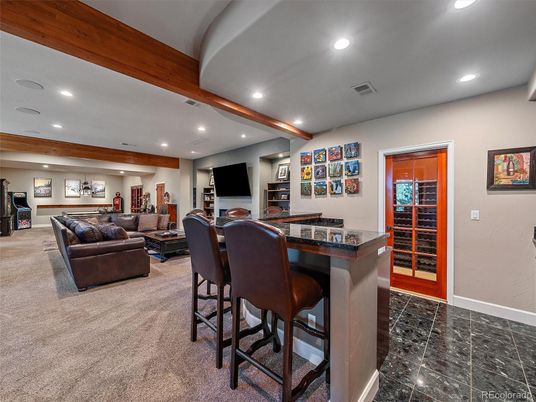 Interior, Living room, Recessed Lighting, Wooden Beams
