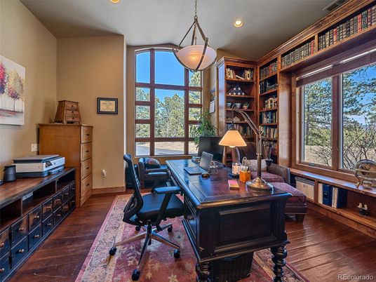 Home Office, Interior, Pendant Lights, Recessed Lighting, Wood Texture Flooring