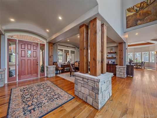 Dining room, Interior, Recessed Lighting, Wood Texture Flooring