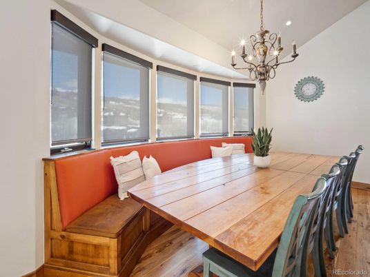 Chandelier, Dining room, Interior, Wood Texture Flooring