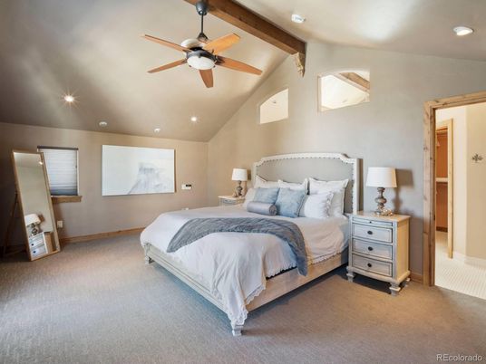 Bedroom, Interior, Recessed Lighting, Wooden Beams