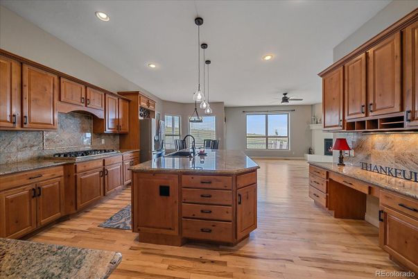 Interior, Kitchen, Pendant Lights, Recessed Lighting, Wood Texture Flooring