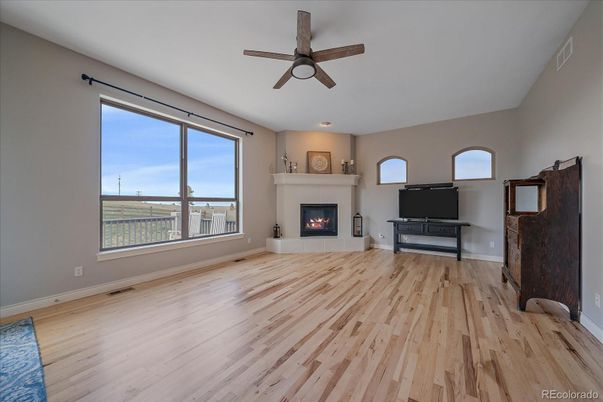 Empty room, Fireplace, Interior, Recessed Lighting, Wood Texture Flooring