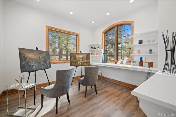 Home Office, Interior, Recessed Lighting, Wood Texture Flooring