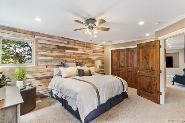 Bedroom, Interior, Recessed Lighting, Wooden Walls