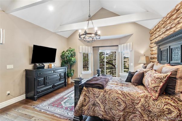 Bedroom, Chandelier, Interior, Pendant Lights, Recessed Lighting, Wood Texture Flooring