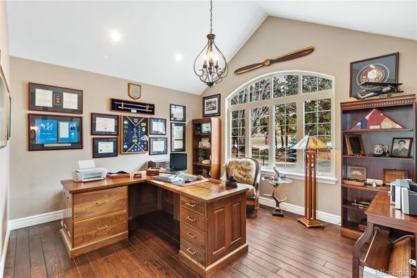 Home Office, Interior, Pendant Lights, Recessed Lighting, Wood Texture Flooring
