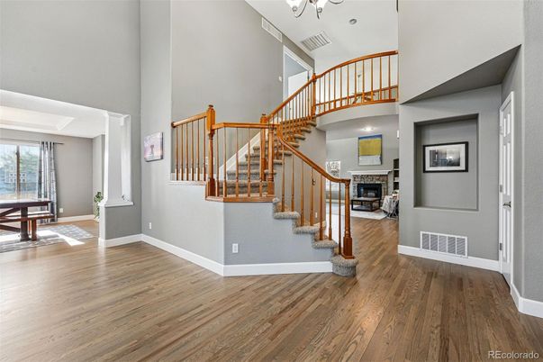 Fireplace, Interior, Recessed Lighting, Wood Texture Flooring