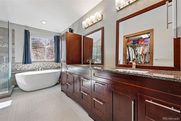 Bathroom, Dual Sink Vanities, Free Standing Baths, Glass Shower, Interior, Recessed Lighting