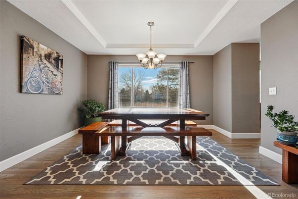 Chandelier, Dining room, Interior, Wood Texture Flooring