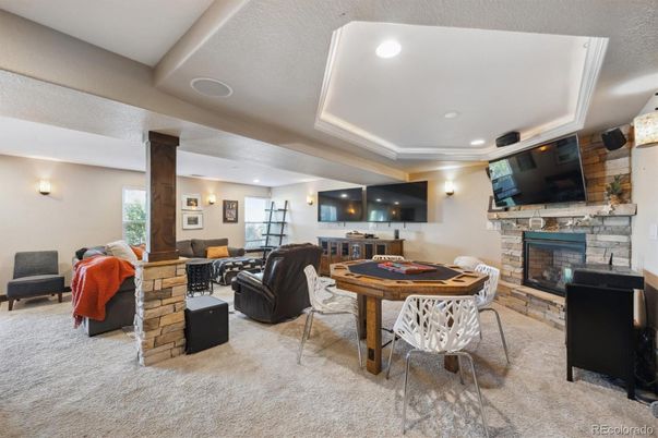 Fireplace, Game Room, Interior, Living room, Recessed Lighting
