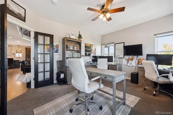 Home Office, Interior, Recessed Lighting, Wood Texture Flooring