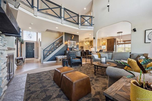 Chandelier, Dining room, Fireplace, Interior, Kitchen, Living room, Pendant Lights, Recessed Lighting