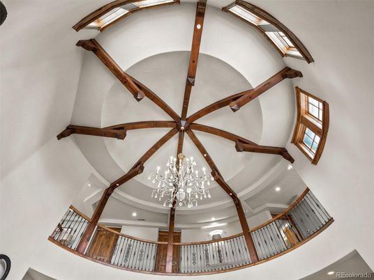 Chandelier, Interior, Recessed Lighting, Wooden Beams