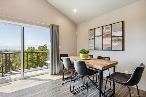Dining room, Interior, Recessed Lighting, Wood Texture Flooring