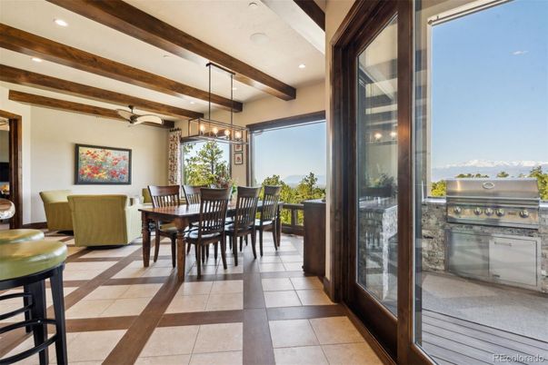 Dining room, Interior, Pendant Lights, Recessed Lighting, Wooden Beams