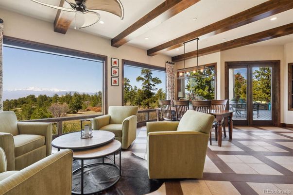Dining room, Interior, Pendant Lights, Recessed Lighting, Wooden Beams